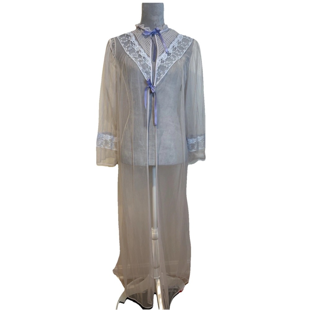 Vintage Sears Robe Women's Small‎ Sheer Lavender Purple Nylon Lace Peignoir 70s